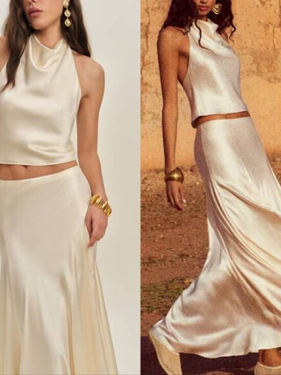 New Reformation Sera Silk Two Piece Set - Picture 2 of 6